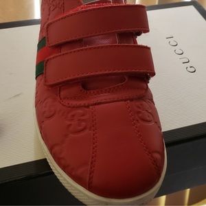 Red Leather Gucci Logo Kids Sneaker